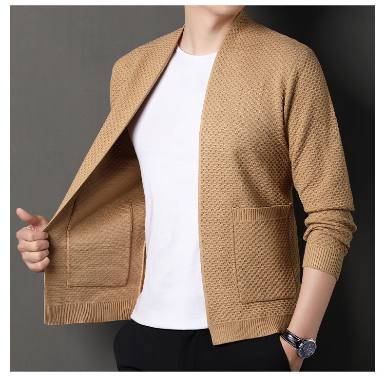 Men's Wool Blend Knit Cardigan – Textured Open-Front Layer – view 9