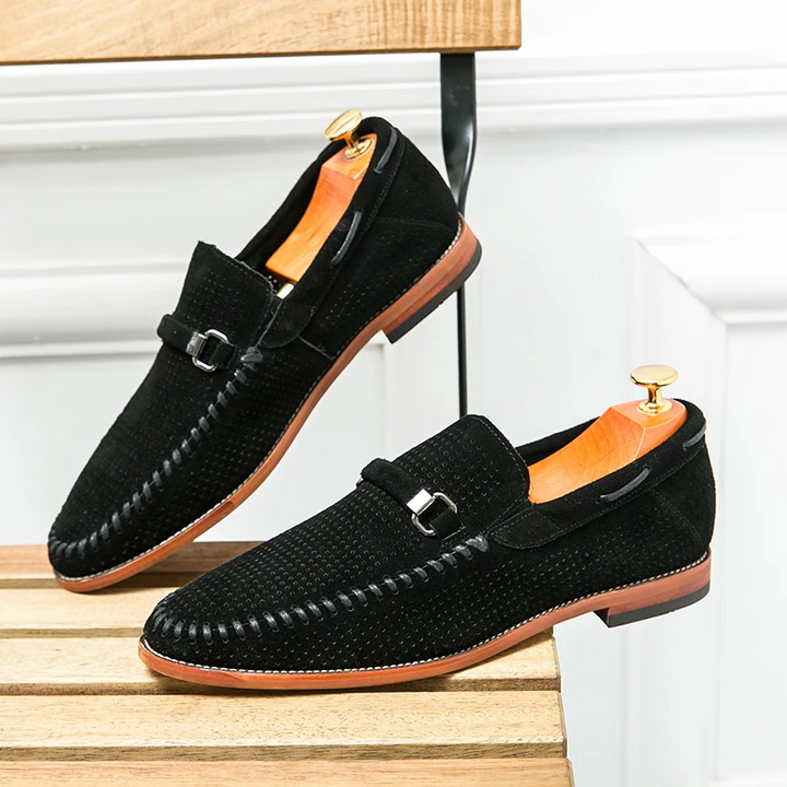 Men's Perforated Suede Loafers – Breathable Smart-Casual Shoes