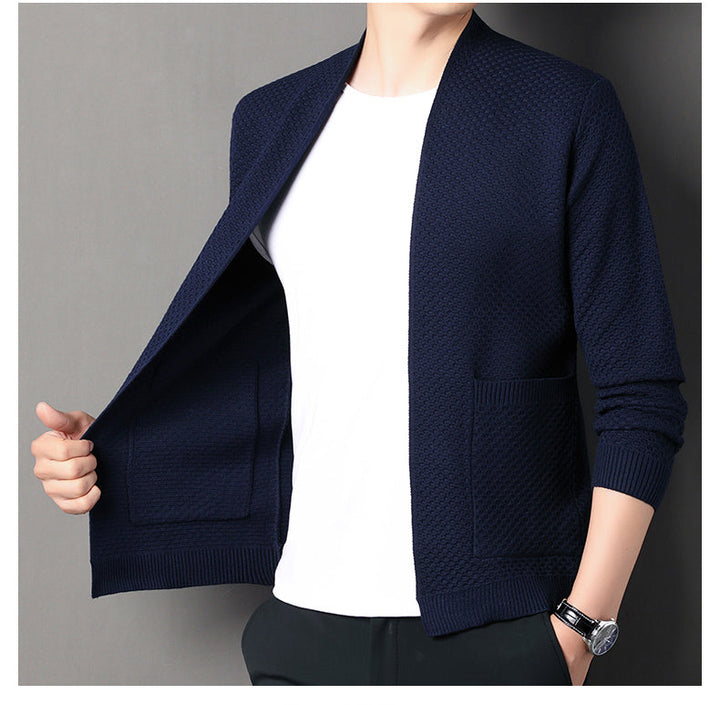 Men's Wool Blend Knit Cardigan – Textured Open-Front Layer – view 5