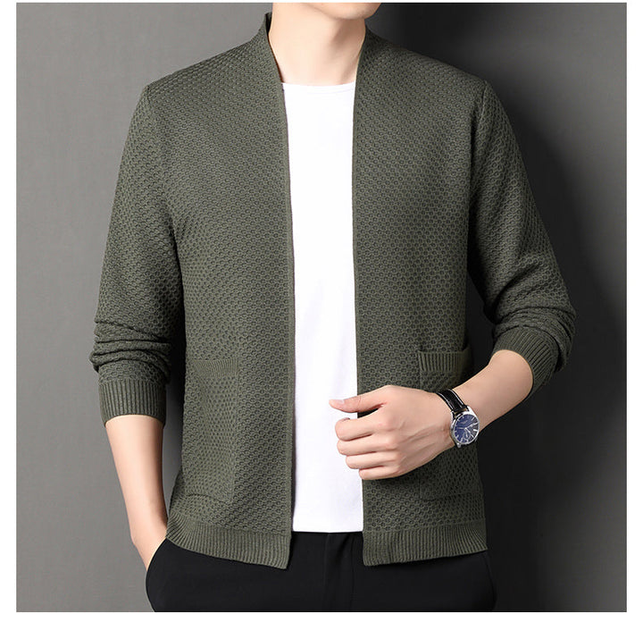 Men's Wool Blend Knit Cardigan – Textured Open-Front Layer – view 2