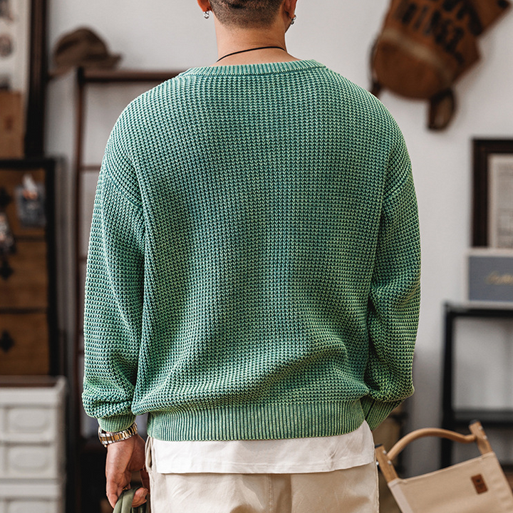 Men's Waffle Knit Jumper – Textured Grid Crew Neck Layer – view 2