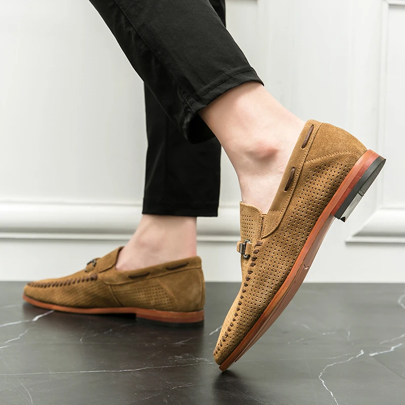 Men's Perforated Suede Loafers – Breathable Smart-Casual Shoes – view 8