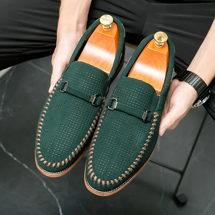 Men's Perforated Suede Loafers – Breathable Smart-Casual Shoes