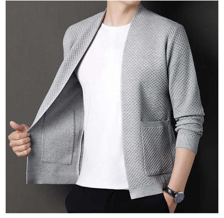 Men's Wool Blend Knit Cardigan – Textured Open-Front Layer – view 10