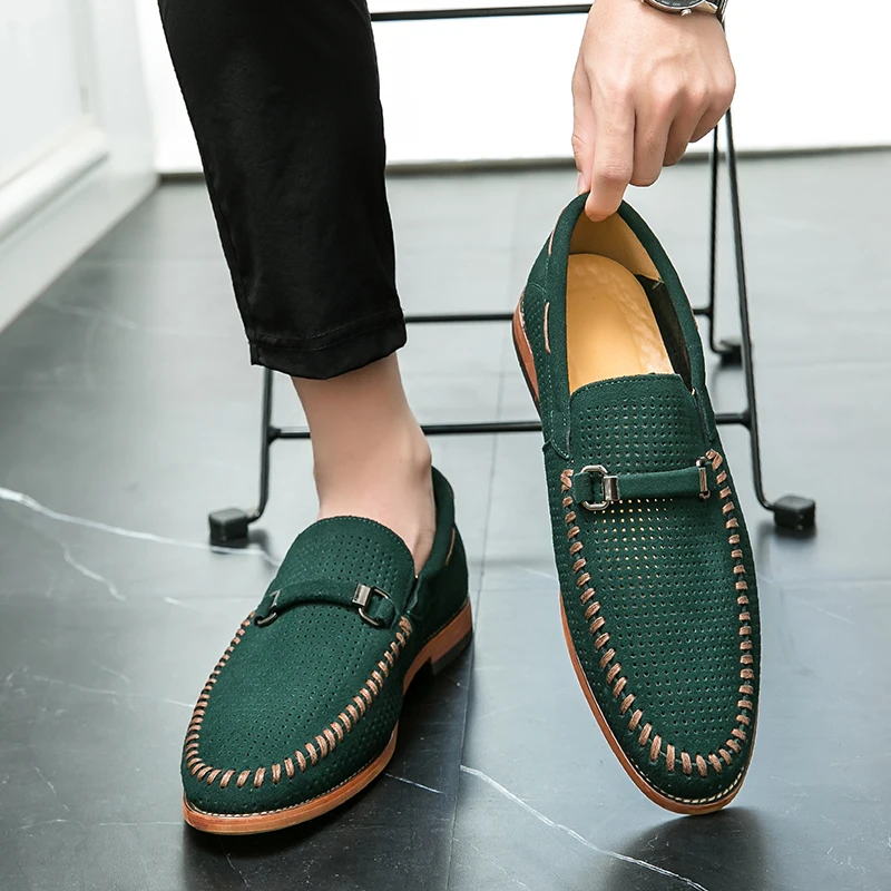 Men's Perforated Suede Loafers – Breathable Smart-Casual Shoes