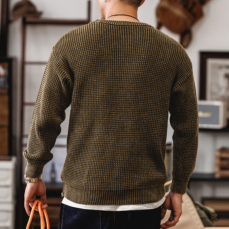 Men's Waffle Knit Jumper – Textured Grid Crew Neck Layer – view 6