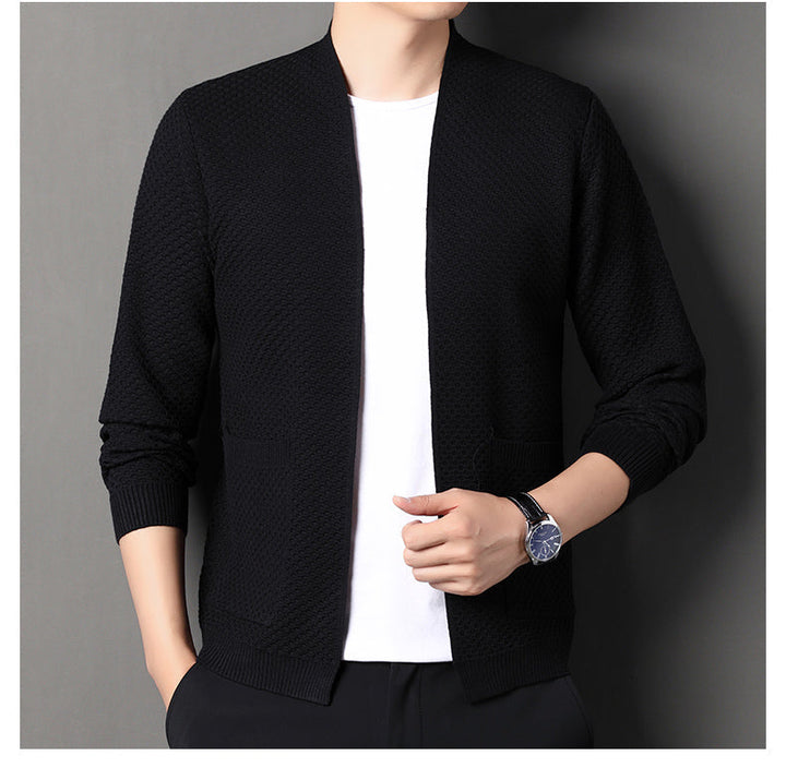 Men's Wool Blend Knit Cardigan – Textured Open-Front Layer – view 11