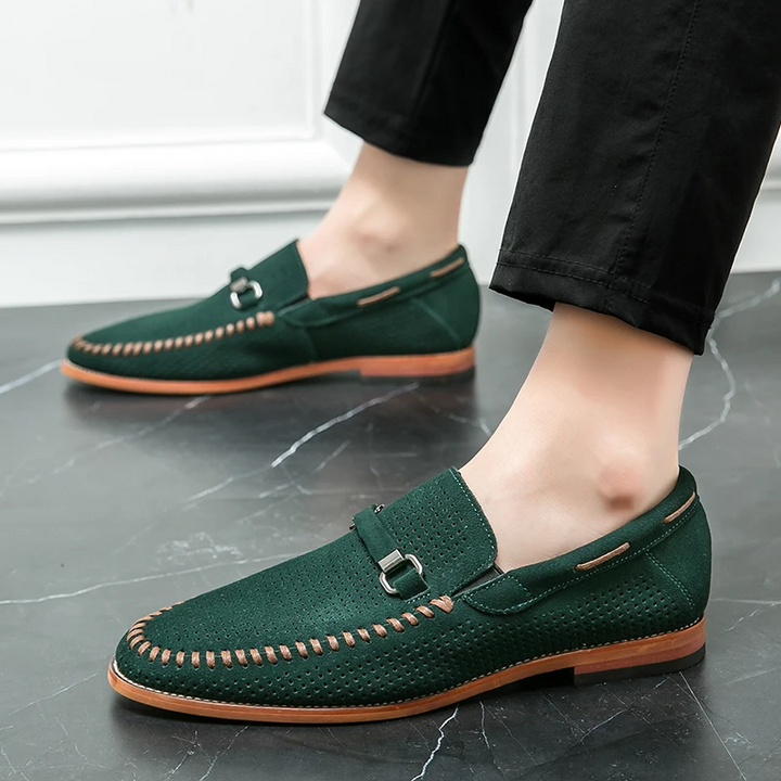 Men's Perforated Suede Loafers – Breathable Smart-Casual Shoes