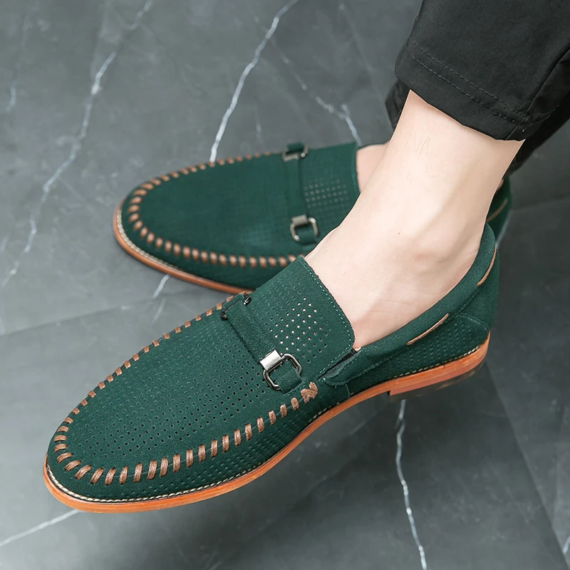 Men's Perforated Suede Loafers – Breathable Smart-Casual Shoes
