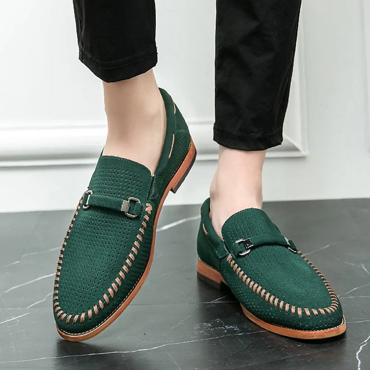 Men's Perforated Suede Loafers – Breathable Smart-Casual Shoes