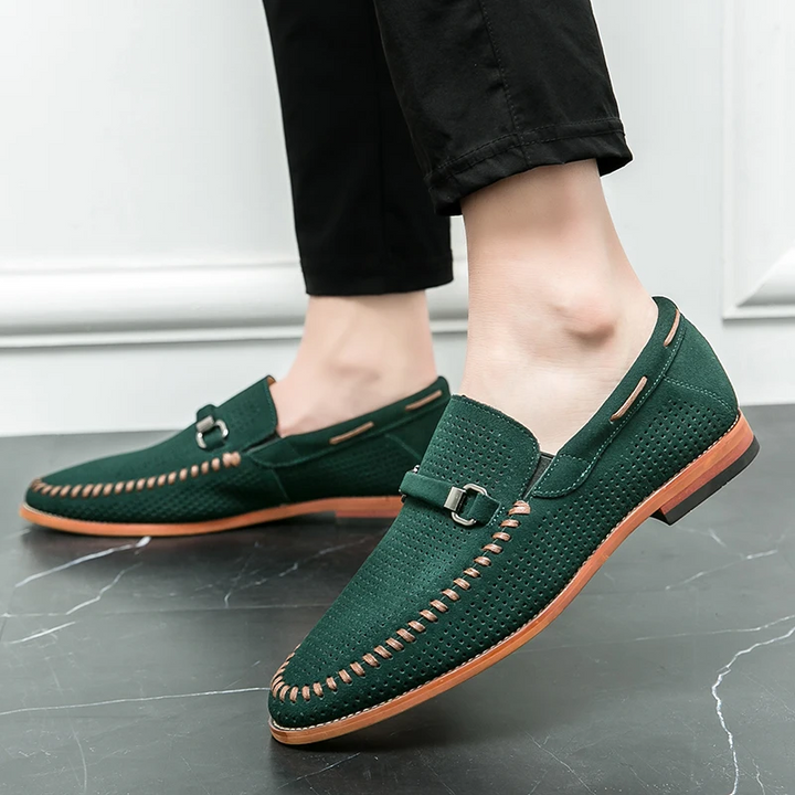 Men's Perforated Suede Loafers – Breathable Smart-Casual Shoes