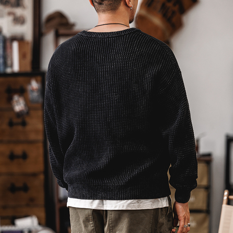Men's Waffle Knit Jumper – Textured Grid Crew Neck Layer – view 10