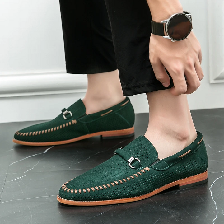 Men's Perforated Suede Loafers – Breathable Smart-Casual Shoes