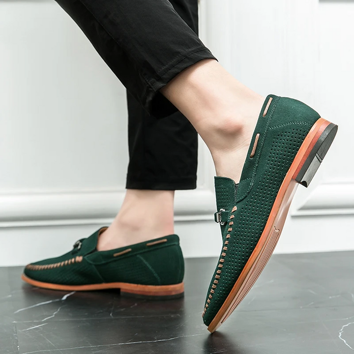 Men's Perforated Suede Loafers – Breathable Smart-Casual Shoes