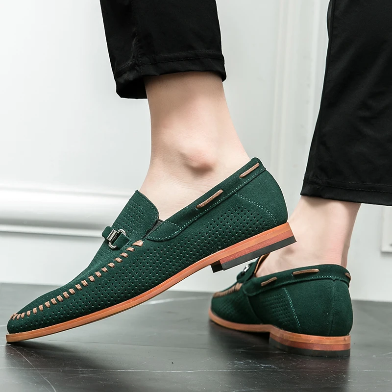 Men's Perforated Suede Loafers – Breathable Smart-Casual Shoes
