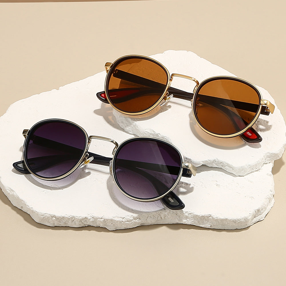 Men's Round Metal Sunglasses – UV400 Retro Everyday Shades – Black