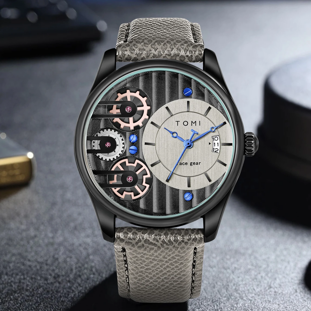 Men's Gearline Quartz Watch – Textured Dial & Leather Strap