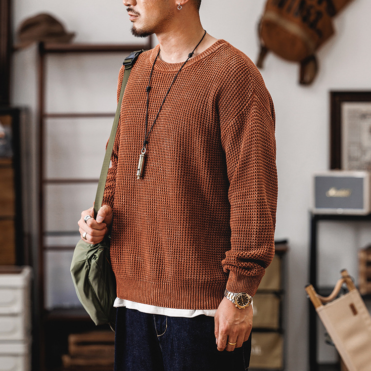 Men's Waffle Knit Jumper – Textured Grid Crew Neck Layer – view 4