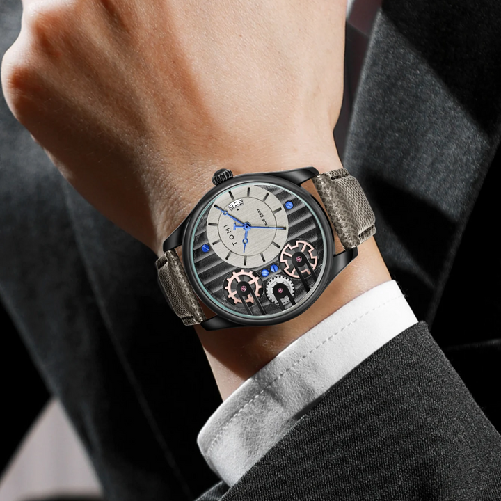Men's Gearline Quartz Watch – Textured Dial & Leather Strap
