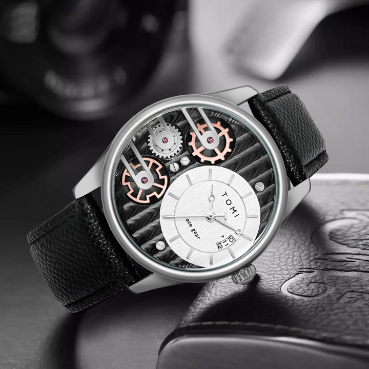 Men's Gearline Quartz Watch – Textured Dial & Leather Strap – view 8