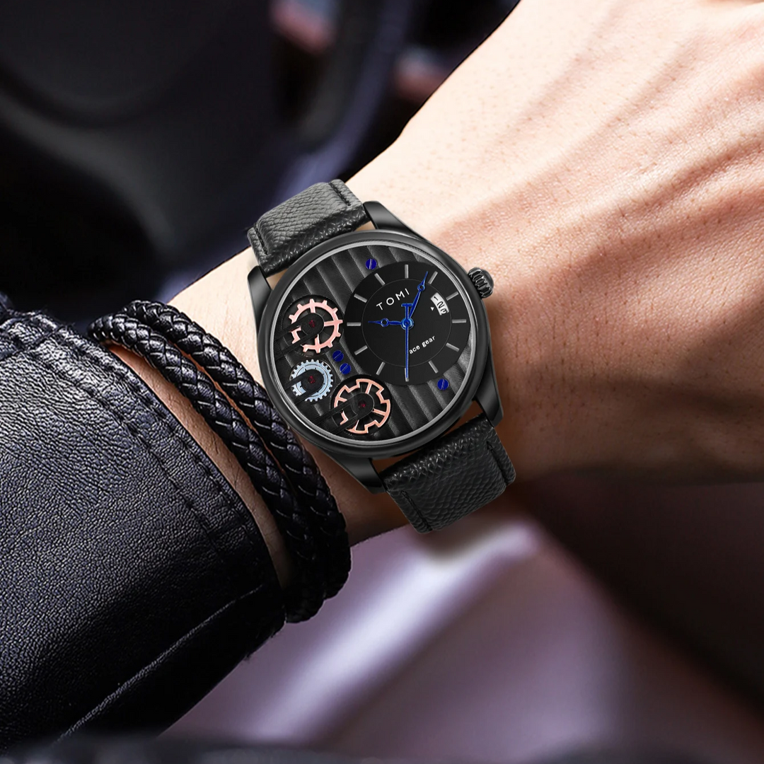 Men's Gearline Quartz Watch – Textured Dial & Leather Strap – view 12