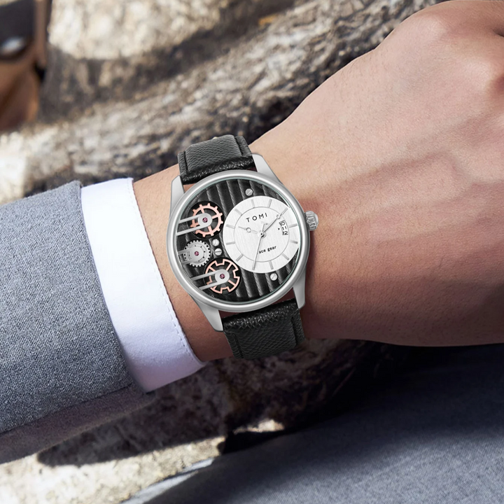 Men's Gearline Quartz Watch – Textured Dial & Leather Strap – view 9