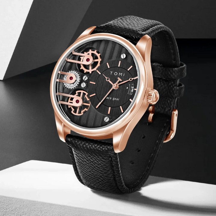 Men's Gearline Quartz Watch – Textured Dial & Leather Strap – view 4