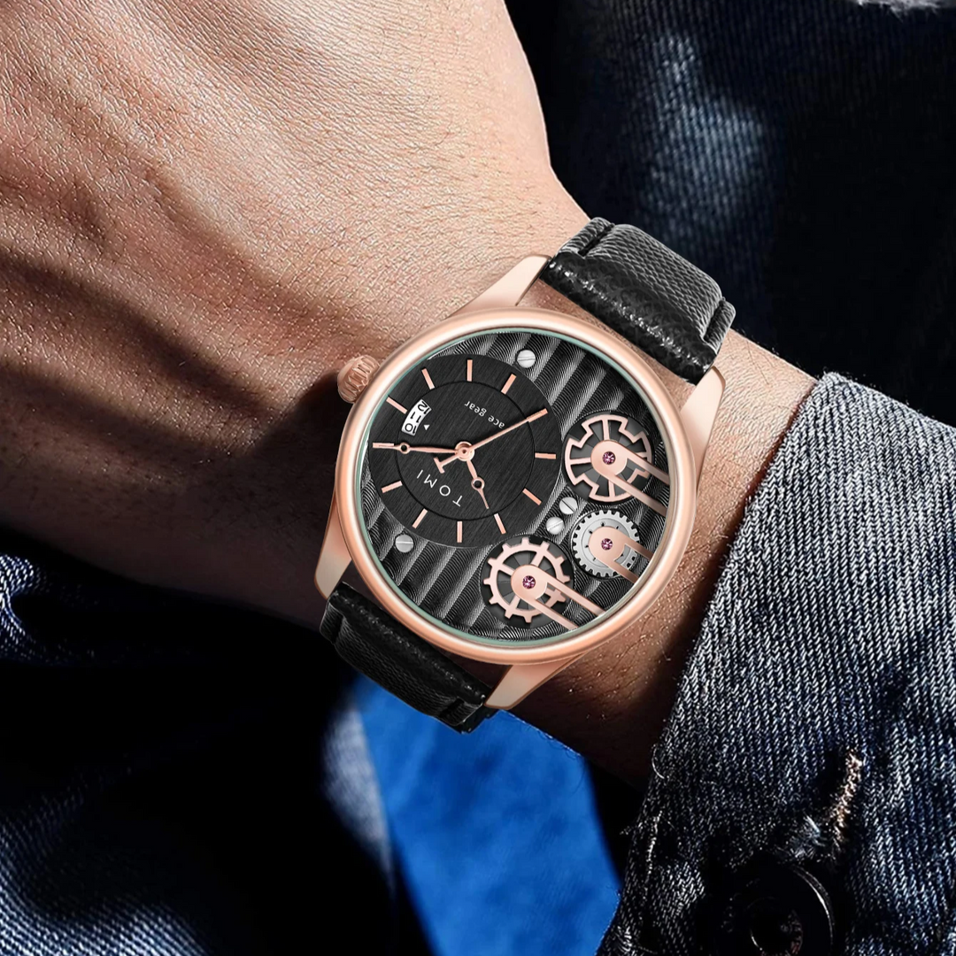 Men's Gearline Quartz Watch – Textured Dial & Leather Strap – view 5