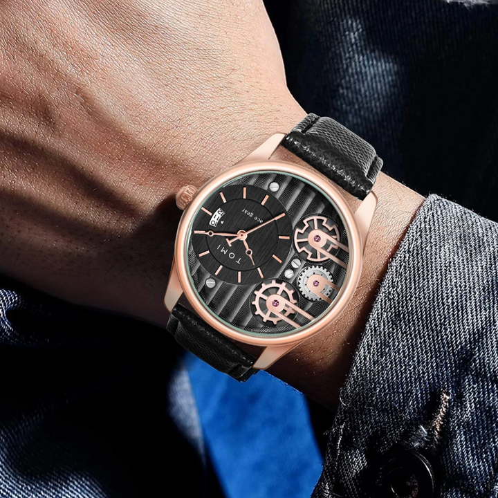 Men's Gearline Quartz Watch – Textured Dial & Leather Strap – view 5