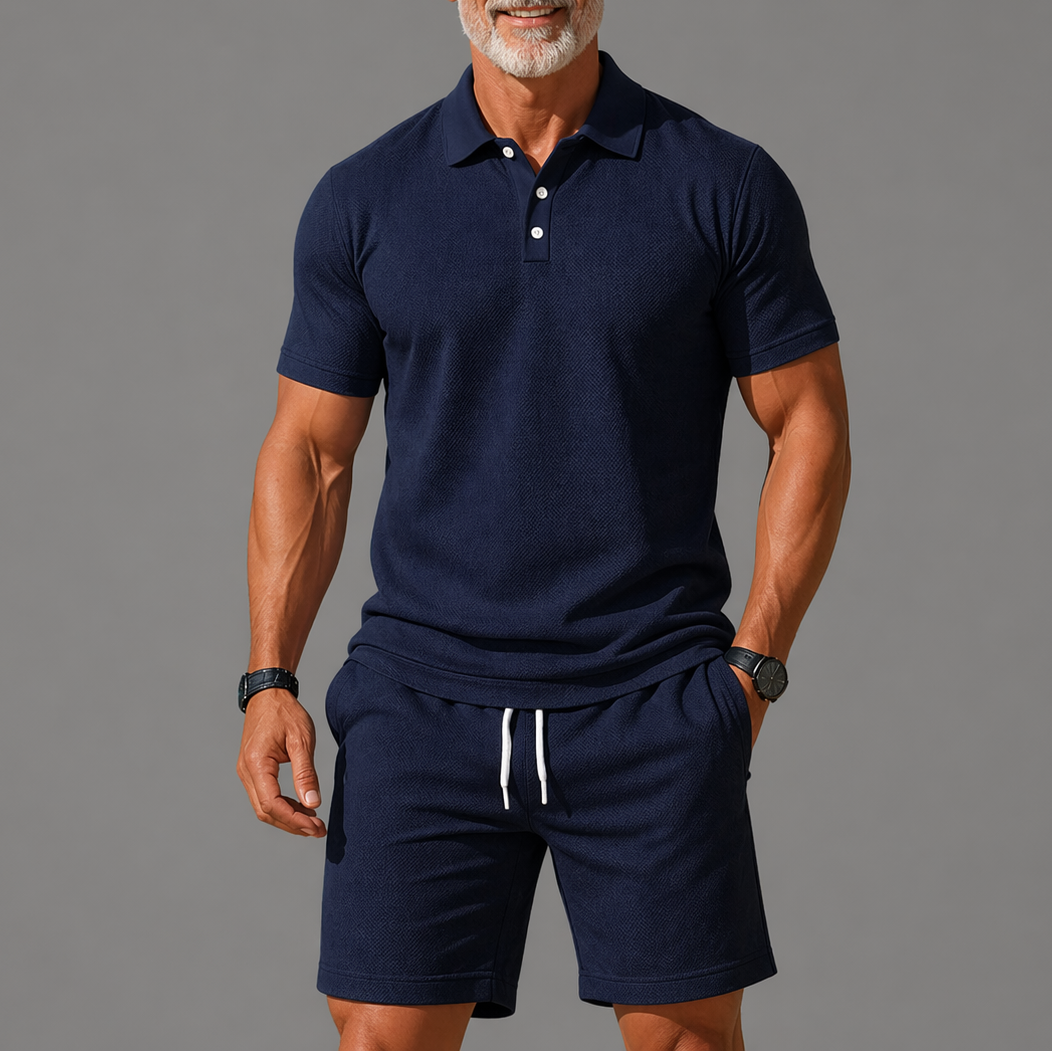 Men's Two-Piece Polo Set – Lightweight Smart Casual Summer Outfit – Navy