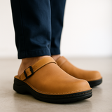 Men's Leather Clogs – Full-Grain Adjustable Slip-On Mules