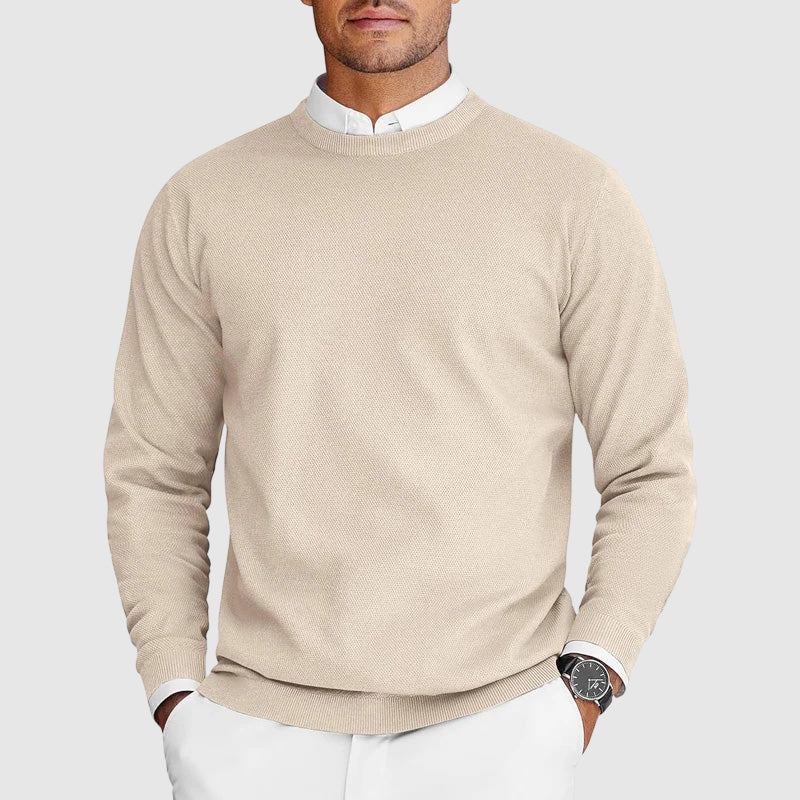Men's Lightweight Knit Crewneck Jumper – Everyday Layering – Beige
