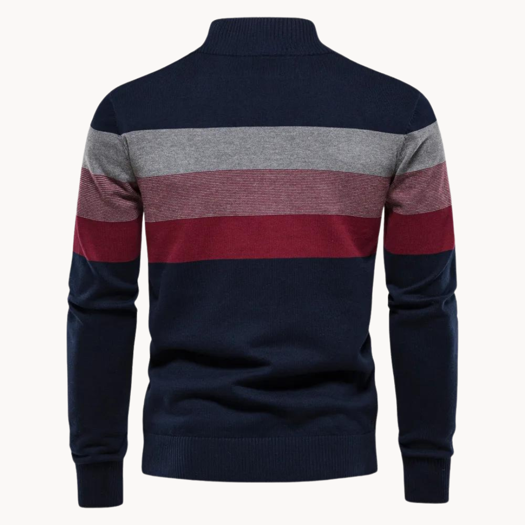 Men's Cotton Quarter-Zip Jumper – Striped Stretch Knit – view 9