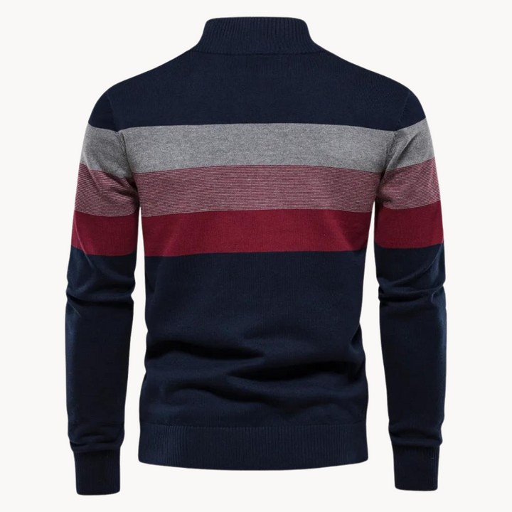 Men's Cotton Quarter-Zip Jumper – Striped Stretch Knit – view 9