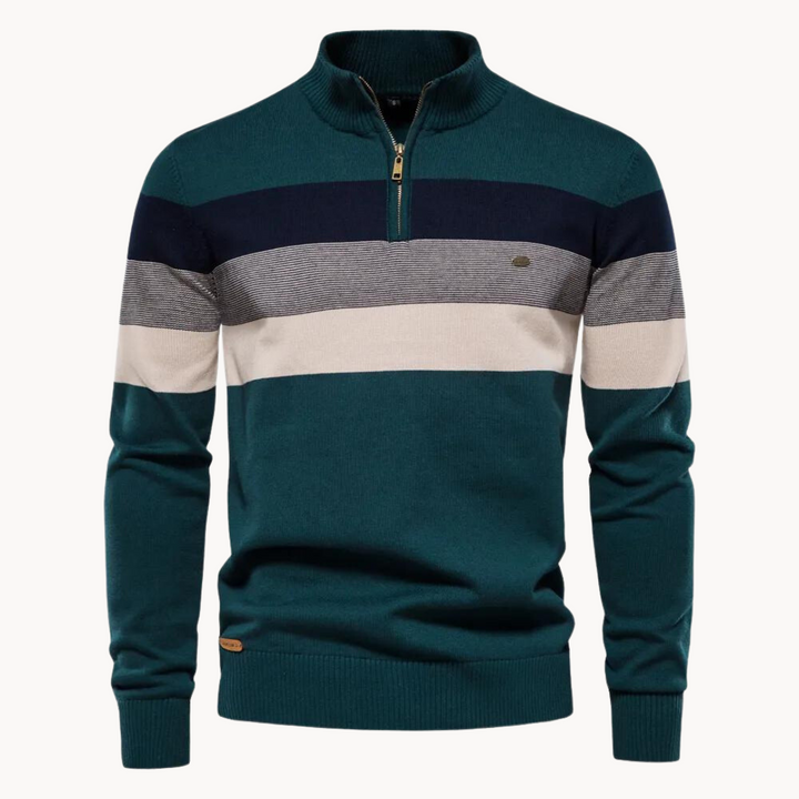 Men's Cotton Quarter-Zip Jumper – Striped Stretch Knit – view 5