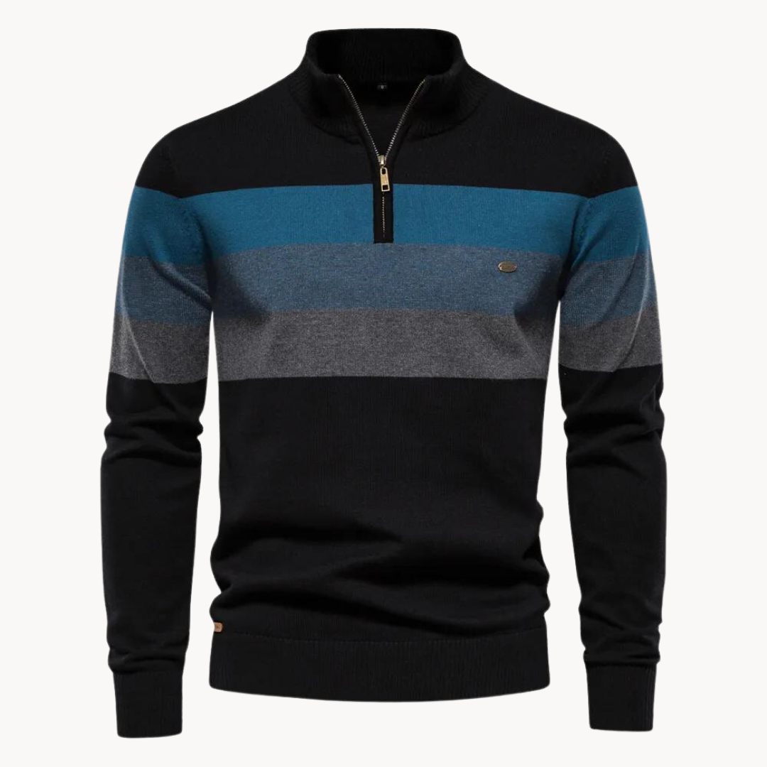 Men's Cotton Quarter-Zip Jumper – Striped Stretch Knit – view 3