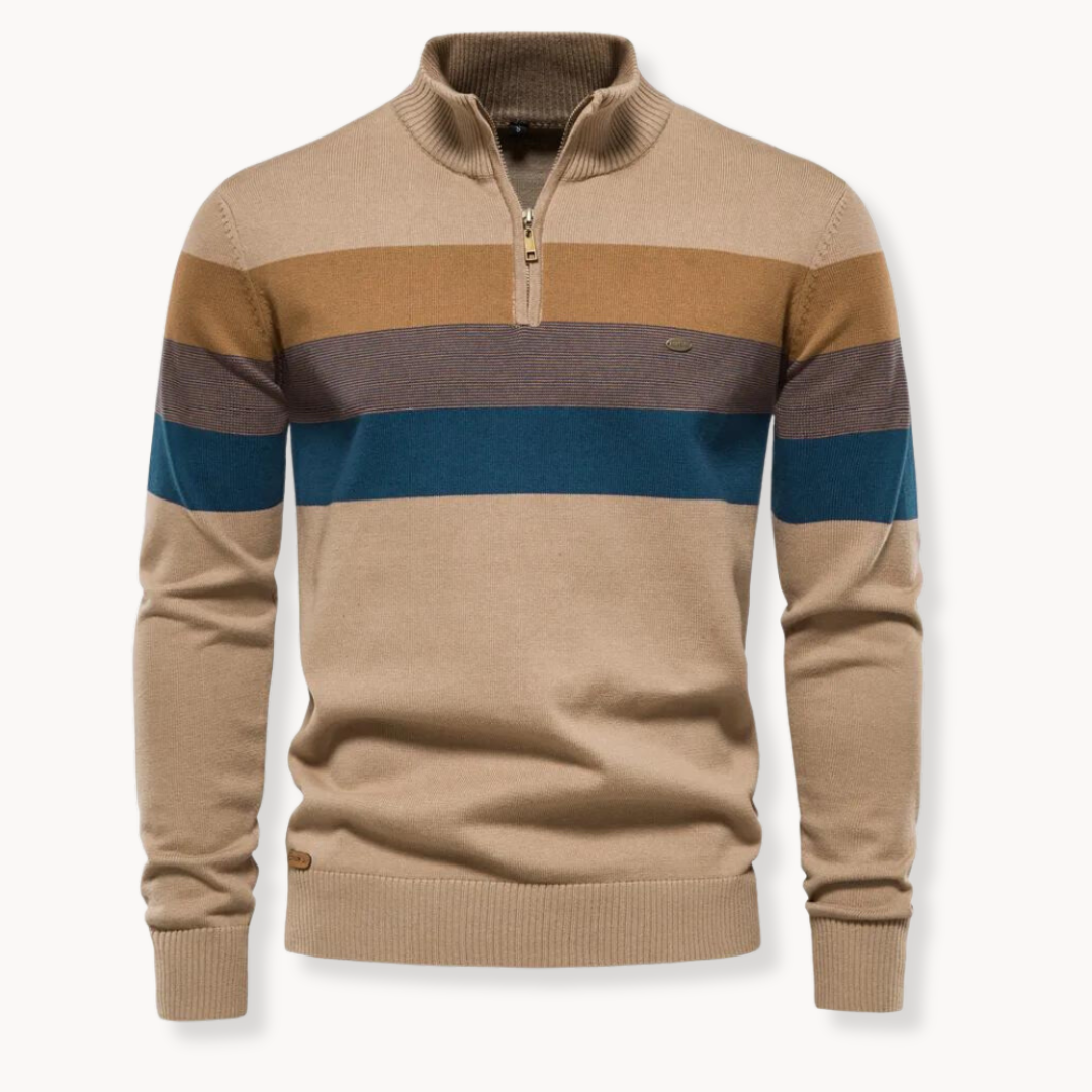 Men's Cotton Quarter-Zip Jumper – Striped Stretch Knit – view 7
