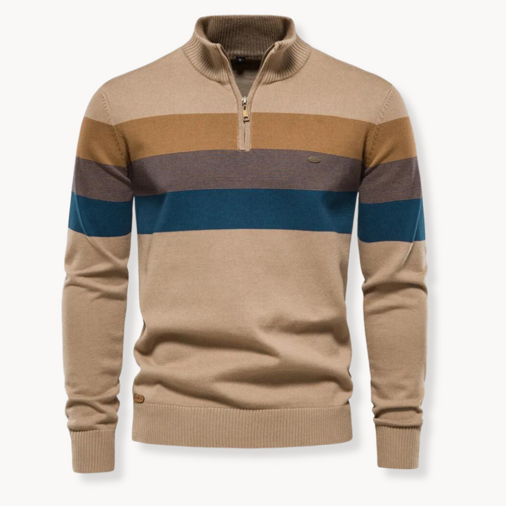 Men's Cotton Quarter-Zip Jumper – Striped Stretch Knit – view 7