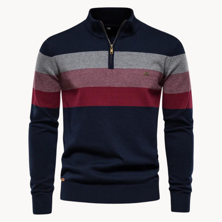 Men's Cotton Quarter-Zip Jumper – Striped Stretch Knit – view 4