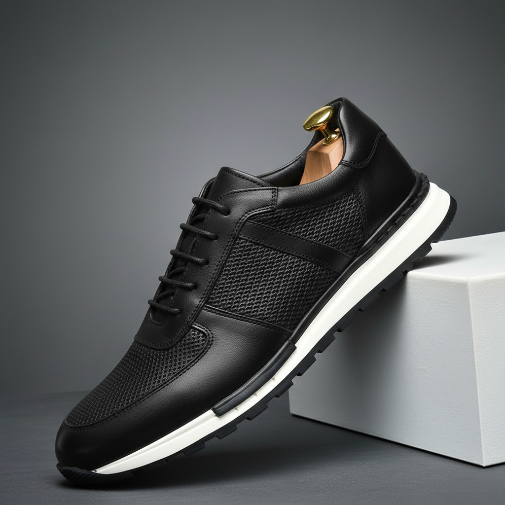 Men's Woven Leather Sneakers – Hand-Burnished Smart-Casual Trainers – view 2