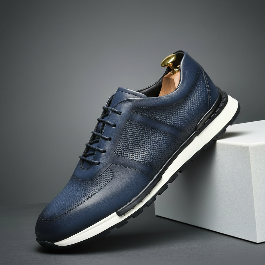 Men's Woven Leather Sneakers – Hand-Burnished Smart-Casual Trainers – view 3