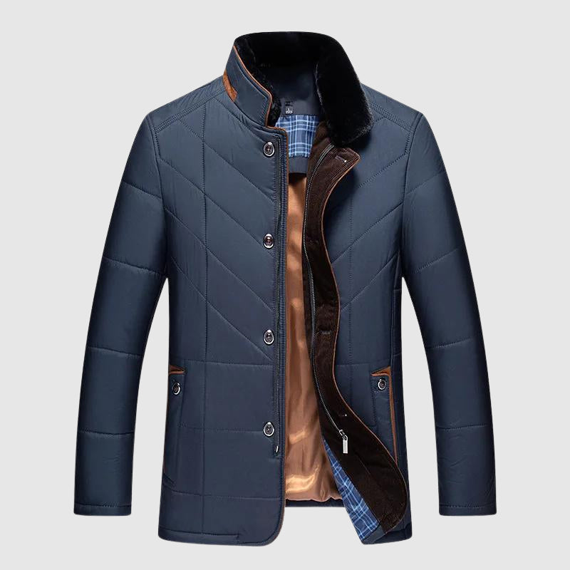 Men's Cotton Blend Casual Jacket – Fur-Lined Collar Winter Warmth