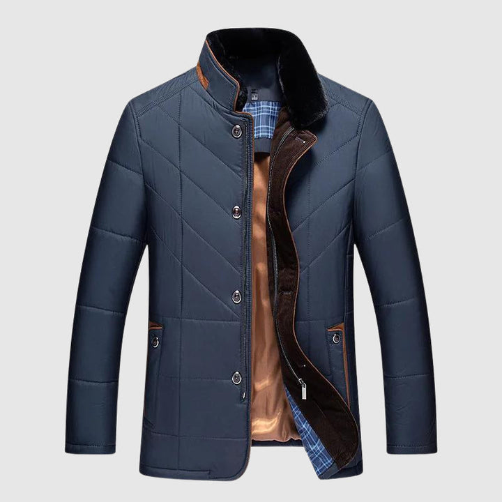 Men's Cotton Blend Casual Jacket – Fur-Lined Collar Winter Warmth
