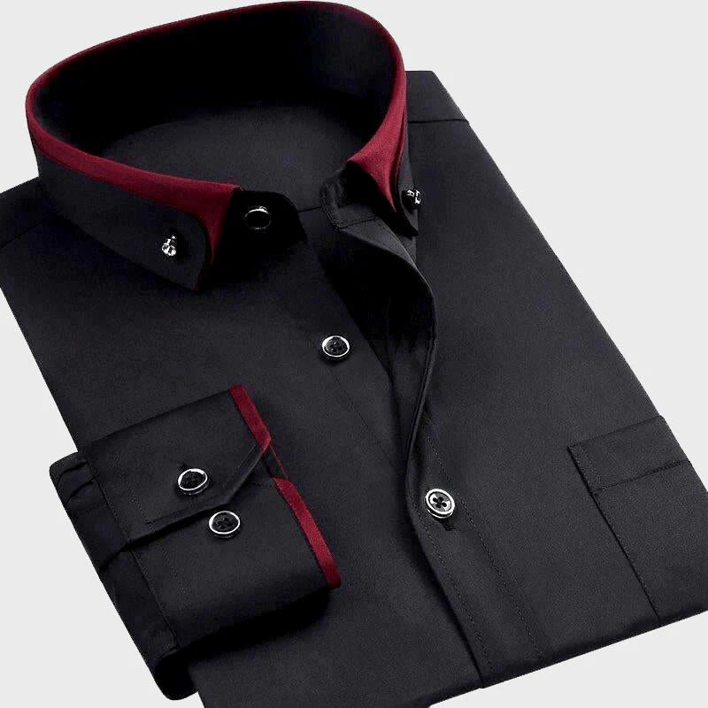 Men's Stretch Long Sleeve Collar Shirt – Smart Casual Comfort Fit – Blue