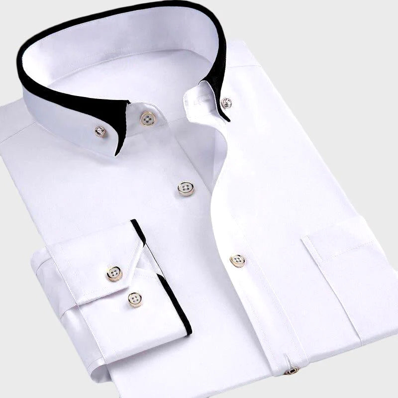 Men's Stretch Long Sleeve Collar Shirt – Smart Casual Comfort Fit – Black