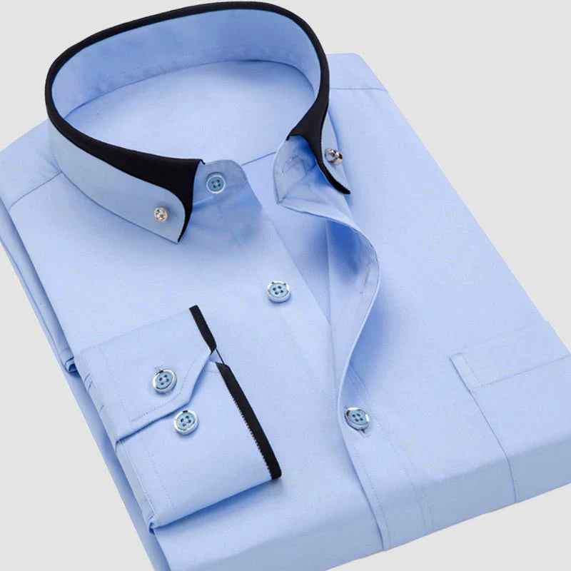 Men's Stretch Long Sleeve Collar Shirt – Smart Casual Comfort Fit – White
