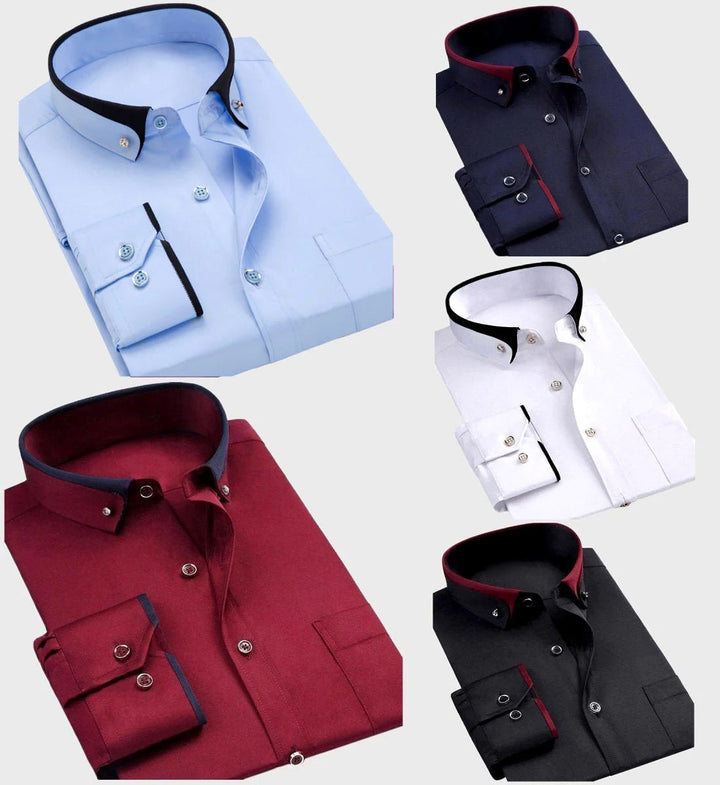 Men's Stretch Long Sleeve Collar Shirt – Smart Casual Comfort Fit – Red