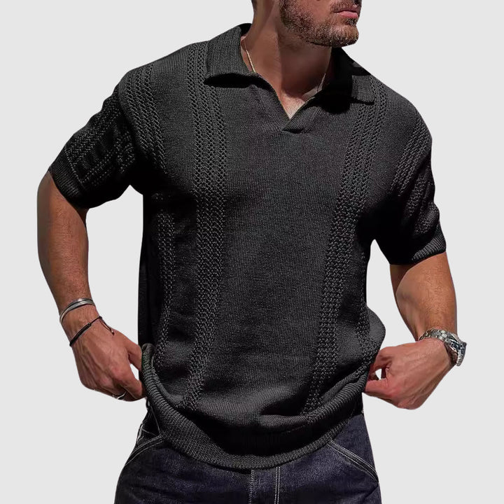 Men's Cotton-Blend Knitted Polo Shirt – Smart Casual Texture