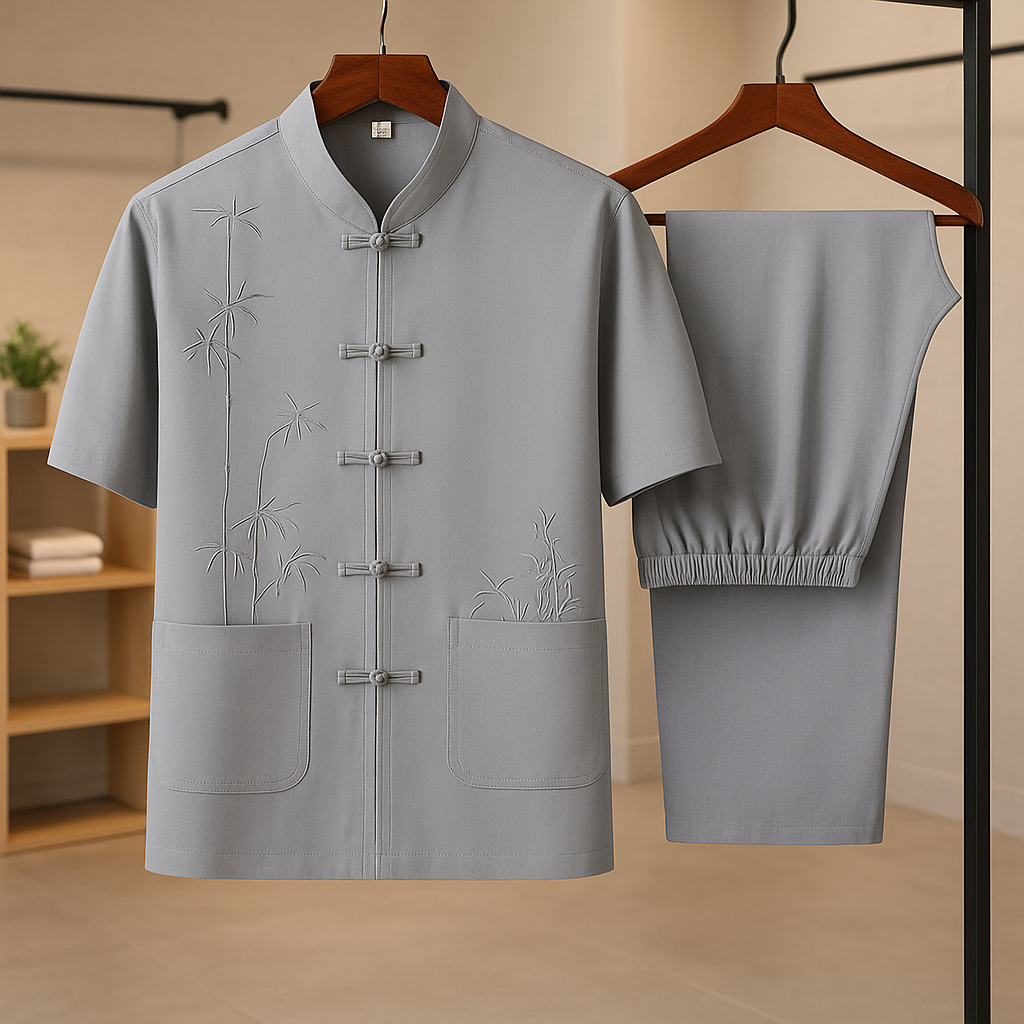 Men's Silk-Blend Co-Ord Set – Breathable Summer Two-Piece – Charcoal
