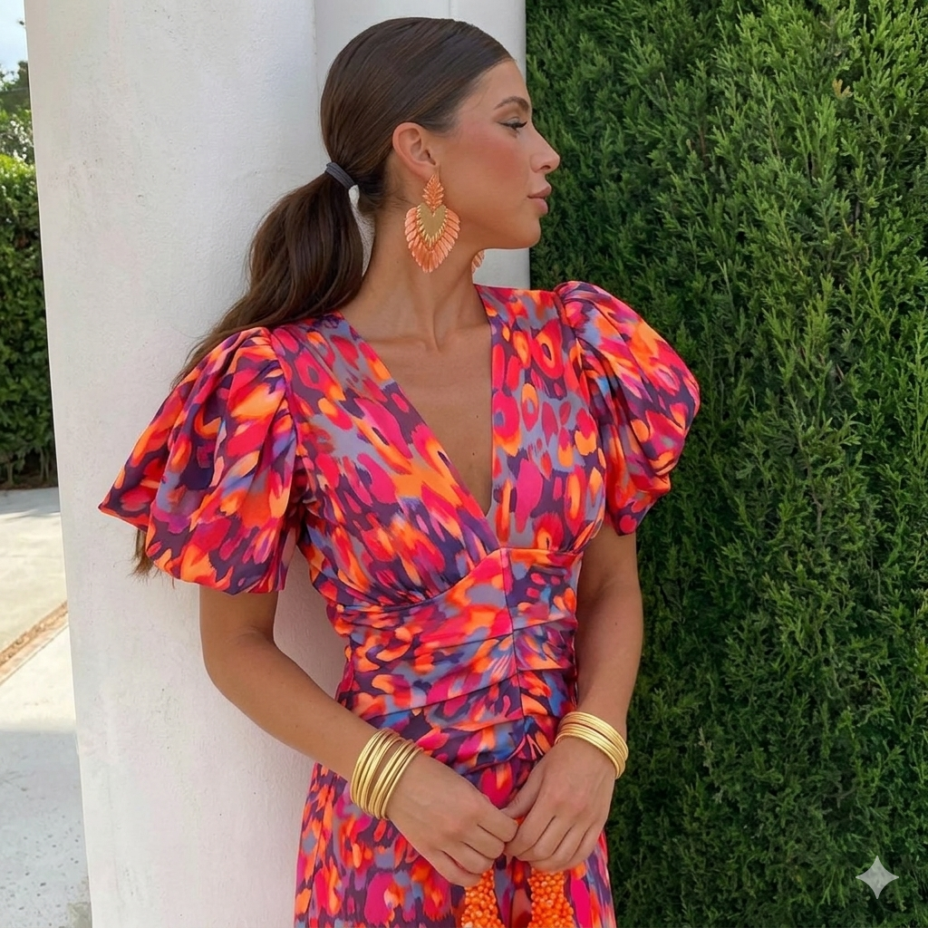 Women's Colourful Pleated Sleeve Dress – Summer & Occasion Wear – view 10